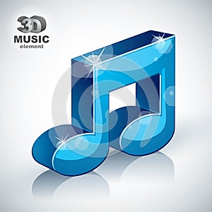 Funky blue musical note 3d modern style icon .